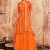 Women Orange Gotta Patti With Crop Top And Skirt With Bandhej Shrug